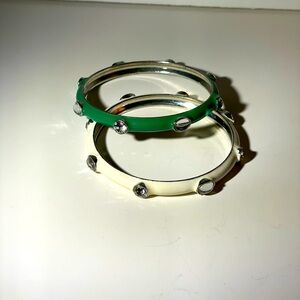 Turquoise White Rhinestone Bangle Bracelet Set of 2